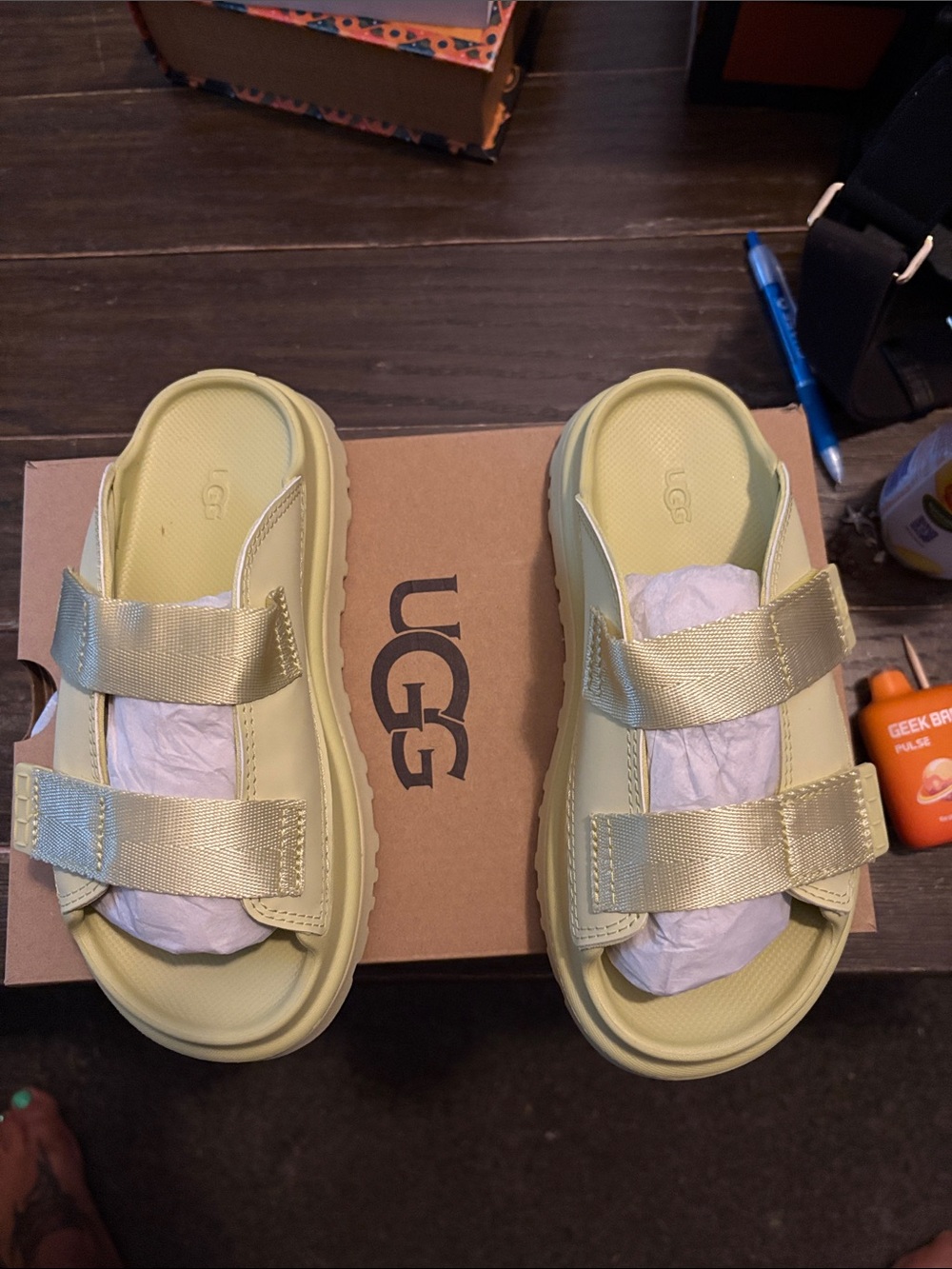 UGG Kids' Pale Yellow Double-Strap Slide Sandals